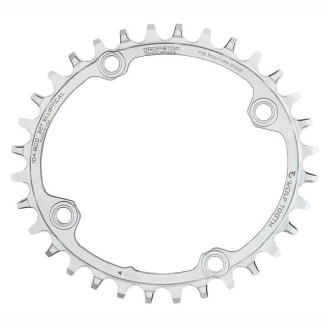 Wolf Tooth Elliptical 104 BCD Chainring - 32t, 104 BCD, 4-Bolt, Drop-Stop, Stainless Steel, Silver Wolf Tooth Elliptical 104 BCD Chainring - 32t, 104 BCD, 4-Bolt, Drop-Stop, Stainless Steel, Silver