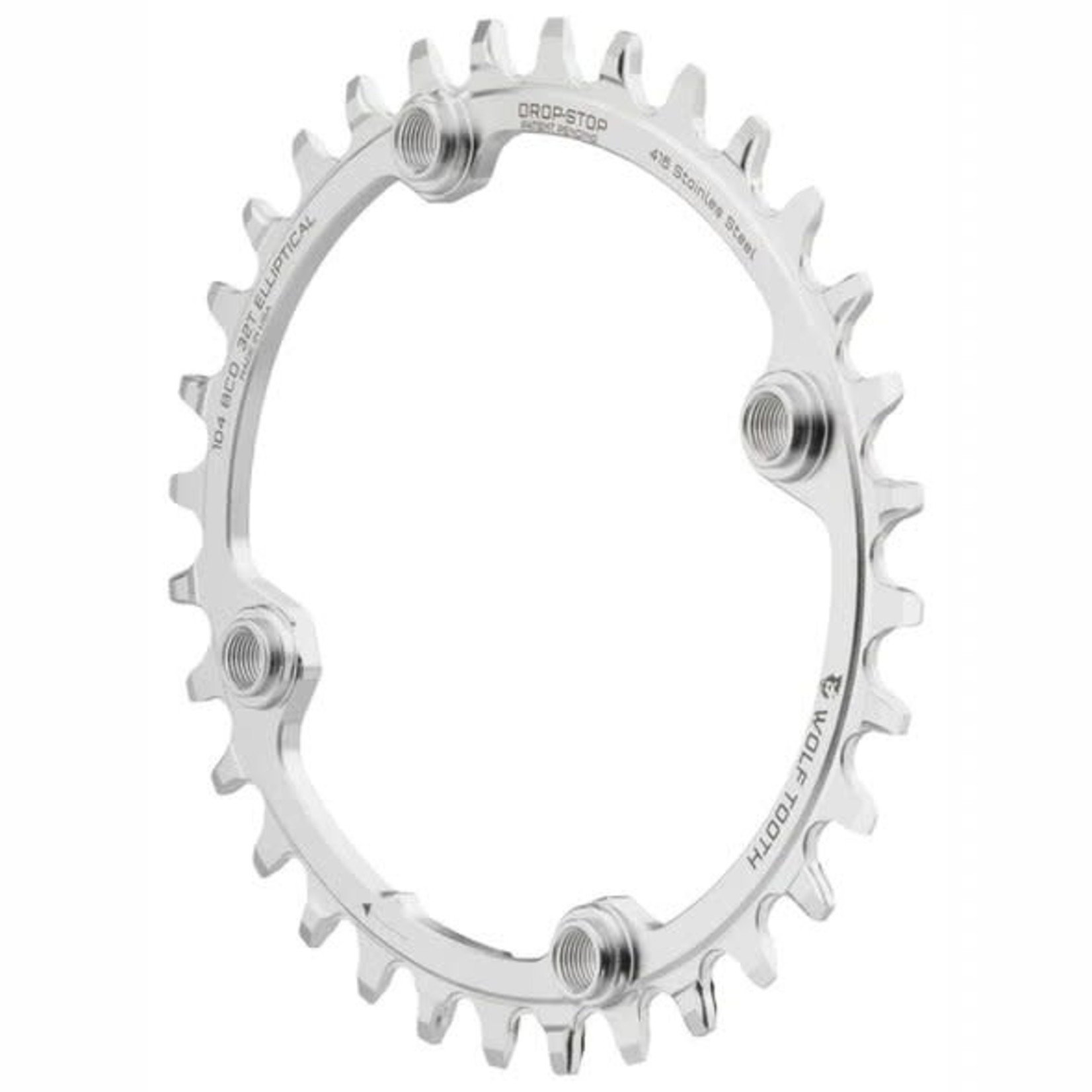 Wolf Tooth Components Wolf Tooth Elliptical 104 BCD Chainring - 32t, 104 BCD, 4-Bolt, Drop-Stop, Stainless Steel, Silver