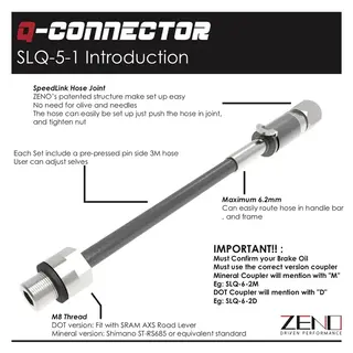Q-CONNECTOR BICYCLE BRAKE HYDRAULIC COUPLER FOR M8 DROP BAR EXTEND TUBE - SRAM AXS / SHIMANO ST-RS685 OR EQUIVALENT