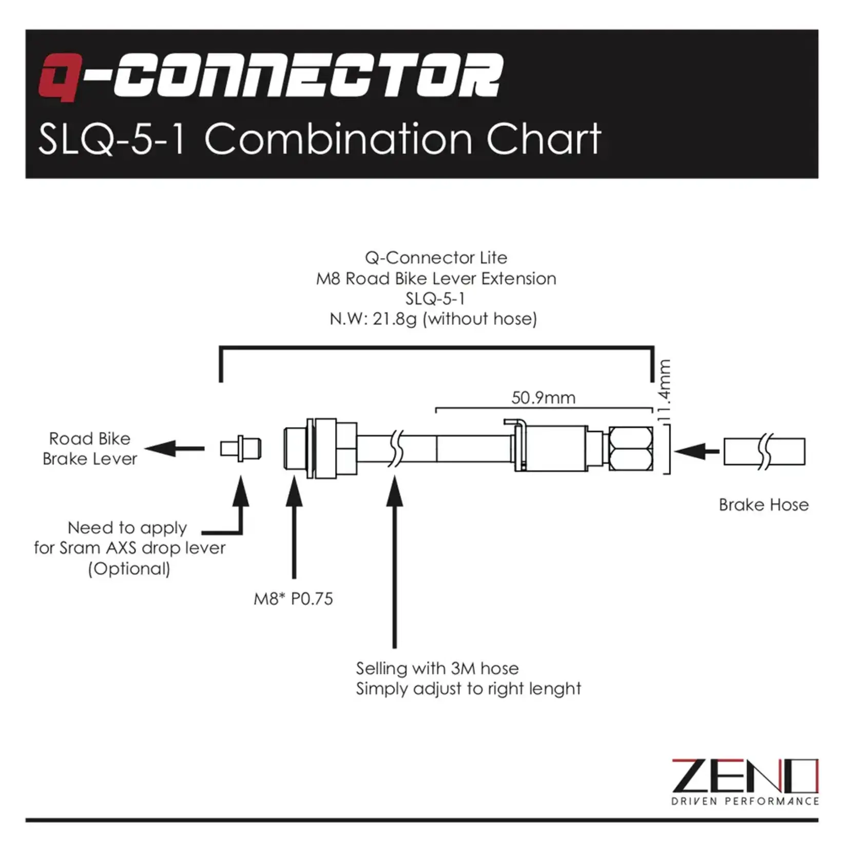 Q-CONNECTOR BICYCLE BRAKE HYDRAULIC COUPLER FOR M8 DROP BAR EXTEND TUBE - SRAM AXS / SHIMANO ST-RS685 OR EQUIVALENT