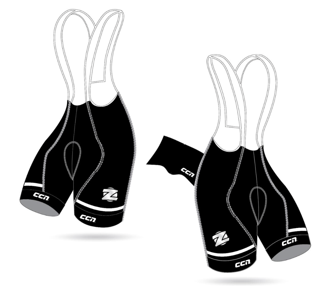 Zinn Cycles Big and Tall Bib Shorts Black CCN Club Bib 3 inseam and 2 shoulder straps