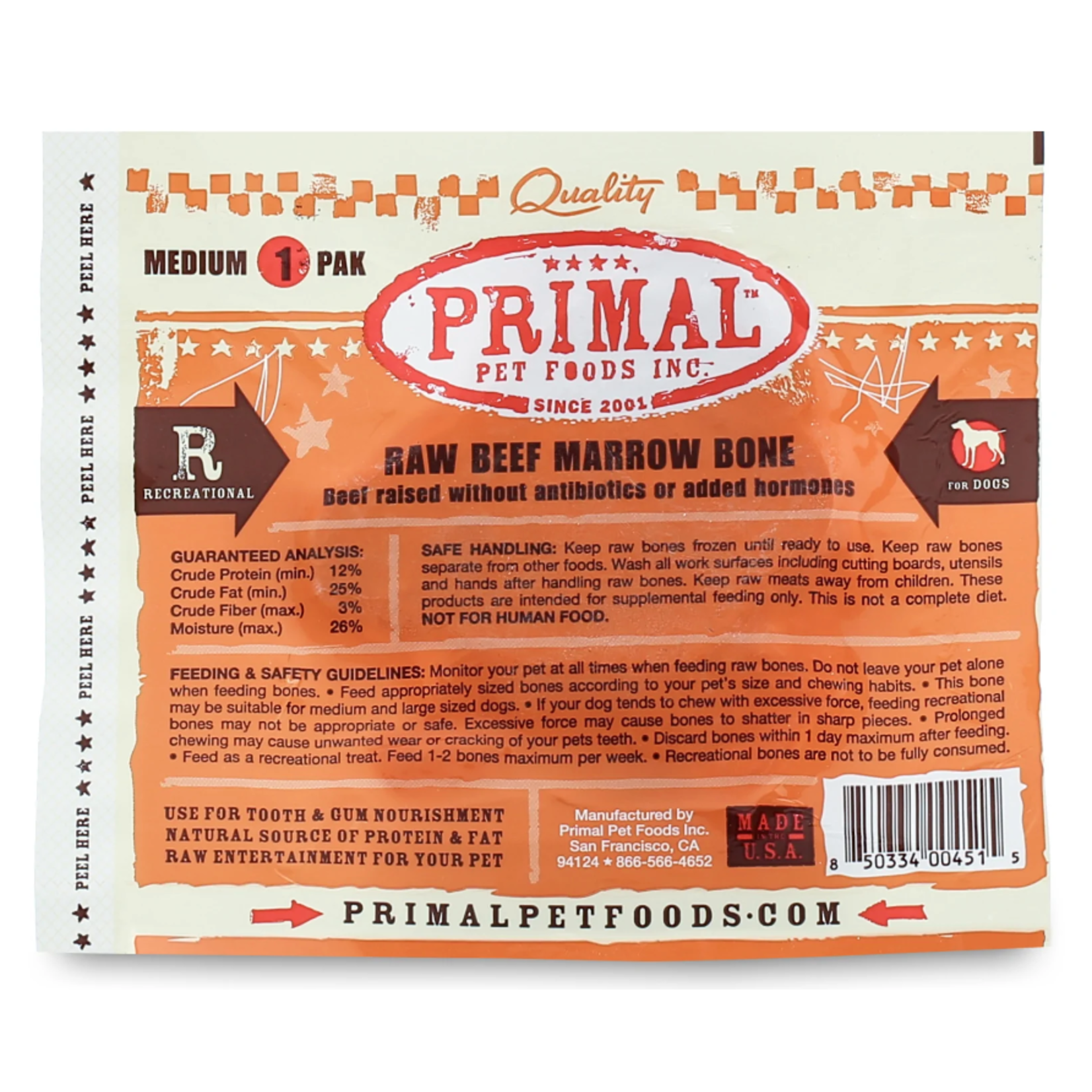 Primal Primal Dog Frozen Bone Marrow Beef Medium 1 Count