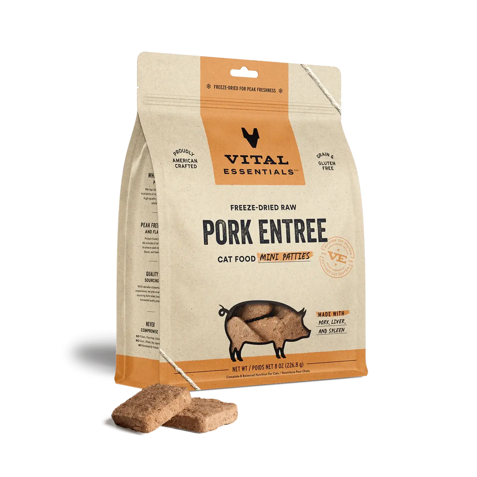 Vital Essentials Vital Essentials Cat Freeze-Dried Pork Dinner Patties 8 oz