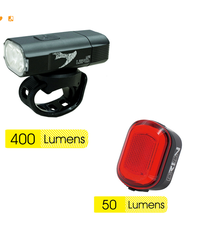 MOON Serfas/Moon, Lepus Lite & Orion, HeadLight/TailLight-Combo Set 400 & 50 Lumen