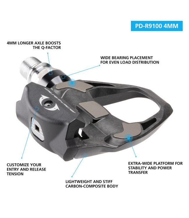 Shimano Shimano, Pedal, PD-R9100, Dura-Ace, SPD-SL, W/Cleat (SM-SH12), 4MM Longer AXLE