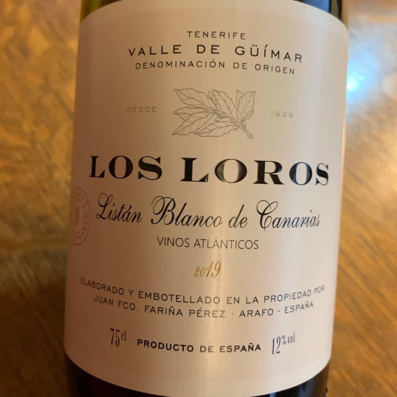 Juan Francisco Farina Perez, Valle de Güímar Los Loros Sobre Lías Blanco (2020) 750mL