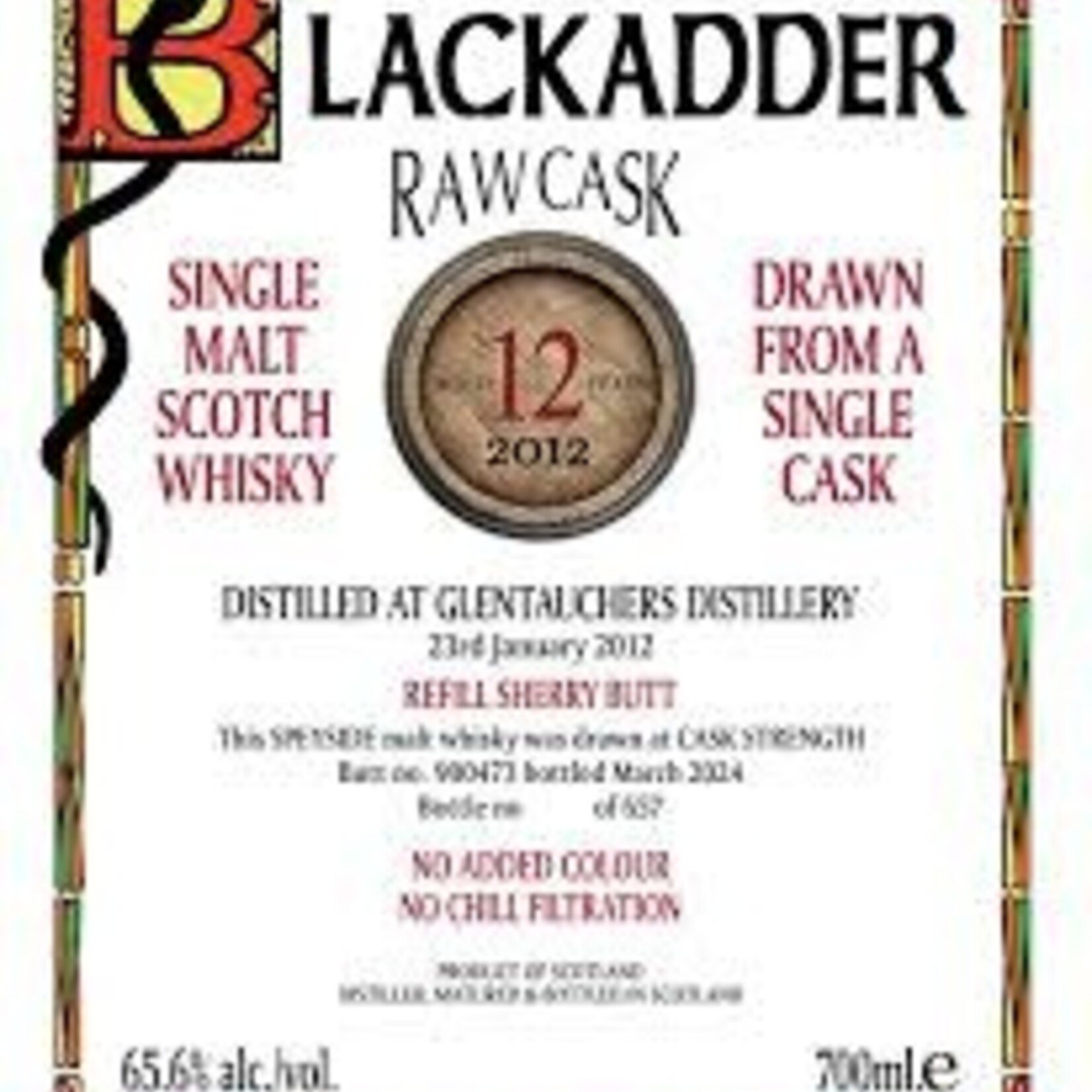 Blackadder 12yr Glentauchers Raw Cask 2012 Refill Sherry Butt Single Cask Single Malt 750ml