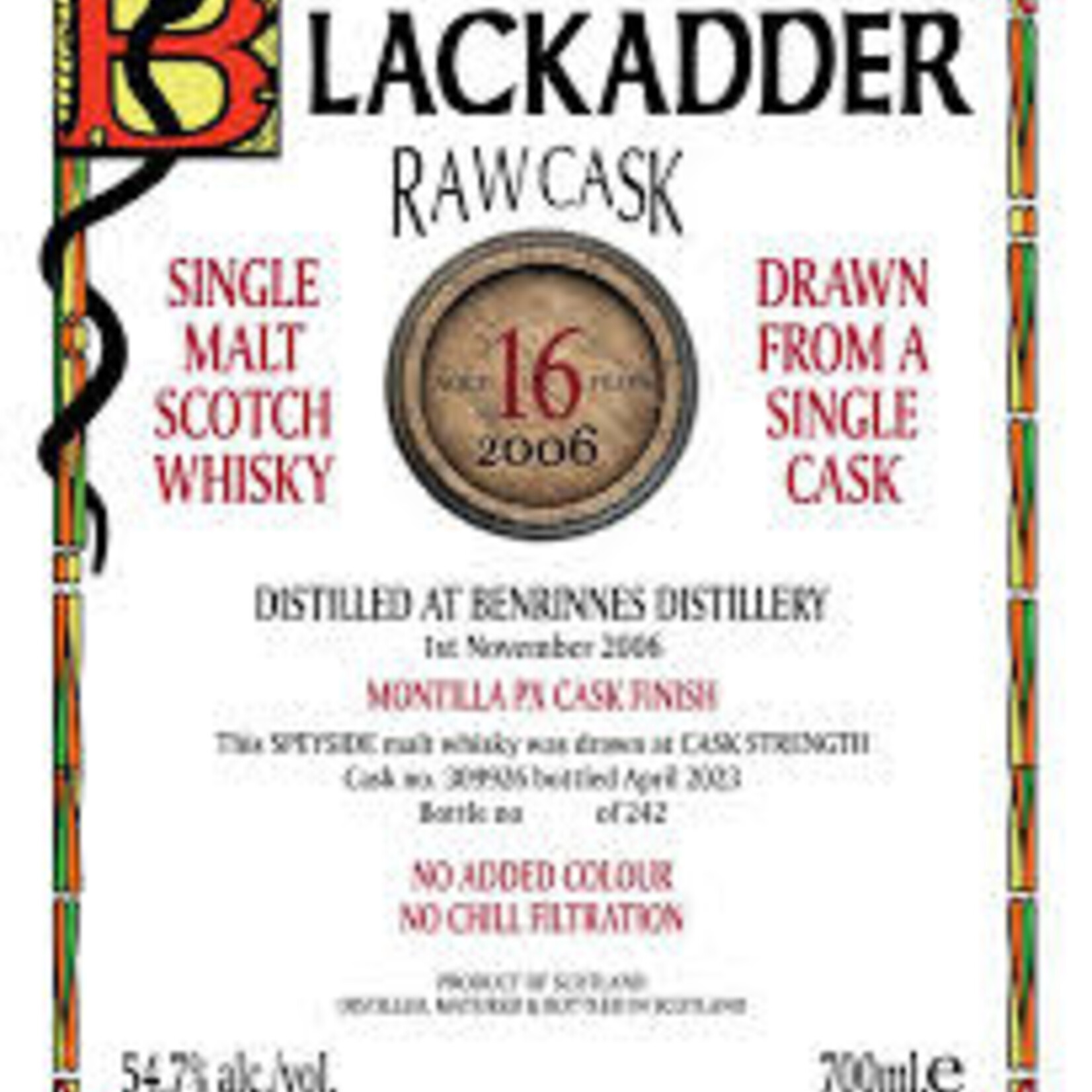 Blackadder 16 Years Old 2006 Benrinnes Raw Cask Drawn From A Single Cask Single Malt Scotch Whisky 109.4 Proof 750ml