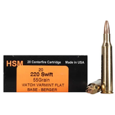 220 Swift 55 GR Match Varmint Flat Ammo