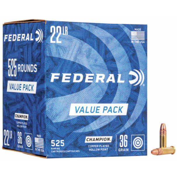 Federal 22 LR 36 GR Copper Plated Hollow Point Ammo (525 Rounds)