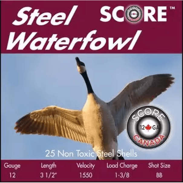 Score Score Steel Waterfowl 12 GA 3-1/2" 1-1/4oz 1550 fps #2 Ammo