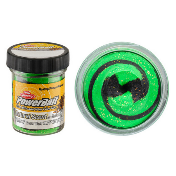 Berkley Berkley Powerbait Glitter Black and Spring Green aniseed scent
