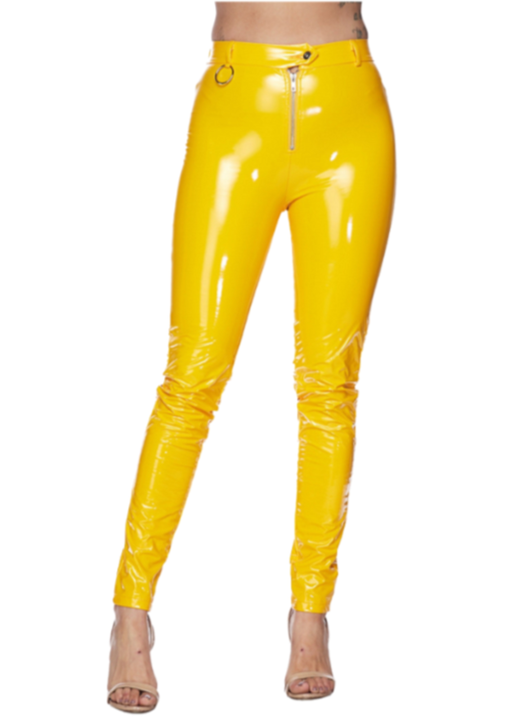 yellow faux leather pants