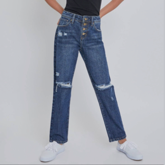 YMI Rips + Whiskers Dark Wash Straight Leg Jean