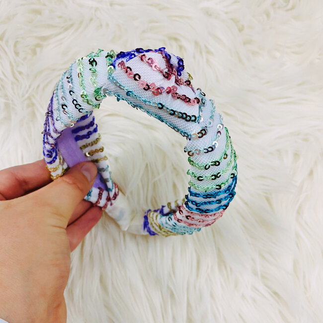 Frog Sac Rainbow Confetti Sequin Headband in White