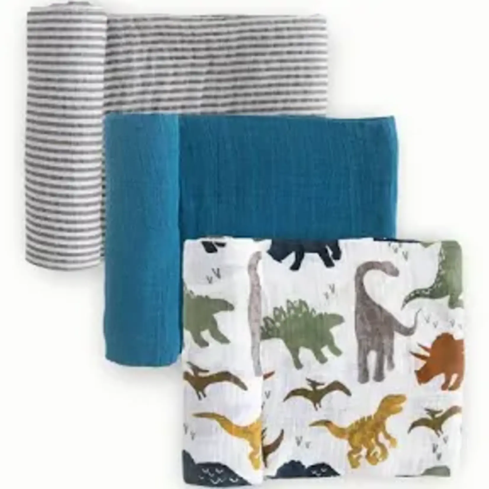 Little Unicorn Cotton Muslin Swaddle Blanket Set - Dino Friends 2