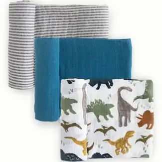Little Unicorn Cotton Muslin Swaddle Blanket Set - Dino Friends 2