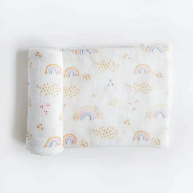 Little Unicorn Deluxe Muslin Swaddle Blanket - Rainbows & Raindrops