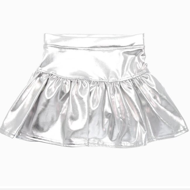Azarhia Slick Metallic Gathered Skort in Silver