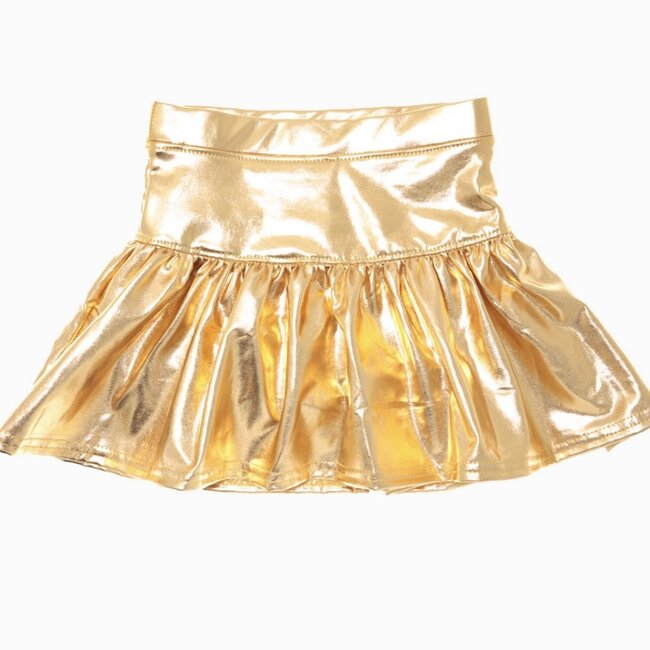 Azarhia Slick Metallic Gathered Skort in Gold