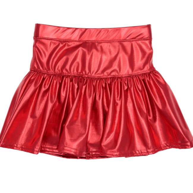 Azarhia Slick Metallic Gathered Skort in Red