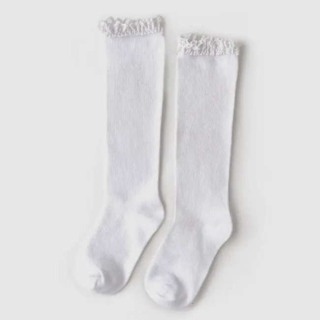 Little Stocking Co. White Lace Top Knee High Socks