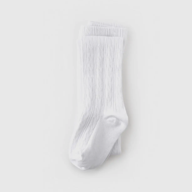 Little Stocking Co. White Cable Knit Tights