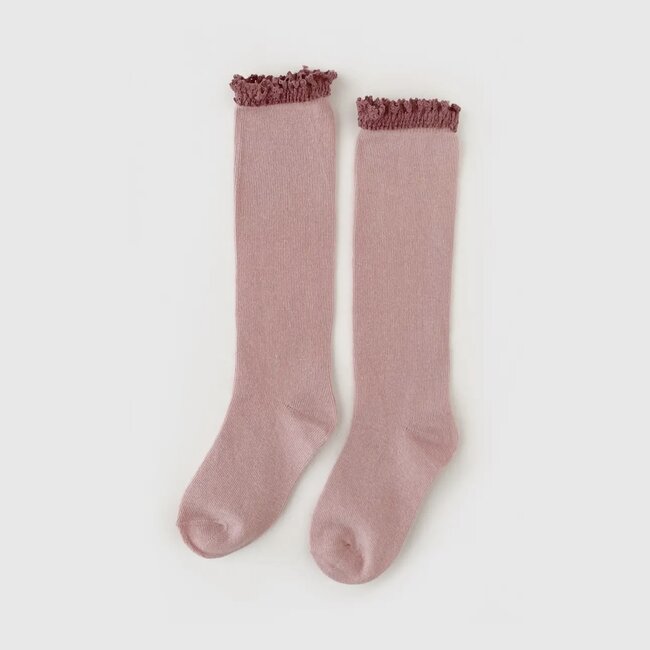 Little Stocking Co. Blush + Mauve Lace Top Knee High Socks