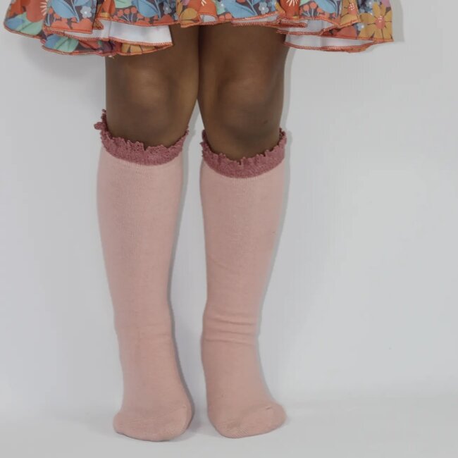 Little Stocking Co. Blush + Mauve Lace Top Knee High Socks