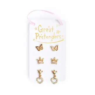 Great Pretenders Royal Crown Studded Earrings, 3 sets