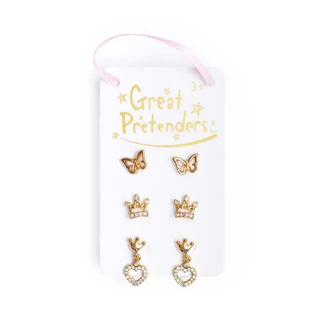Great Pretenders Royal Crown Studded Earrings, 3 sets