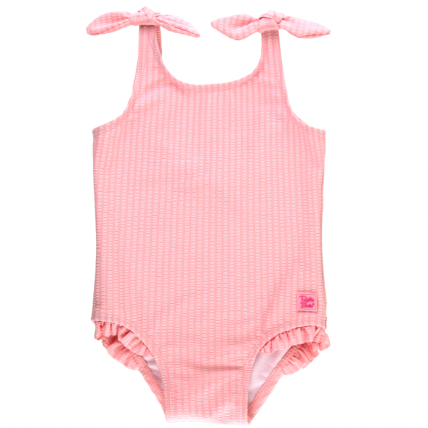 Ruffle Butts Pink Seersucker Tie Shoulder One Piece