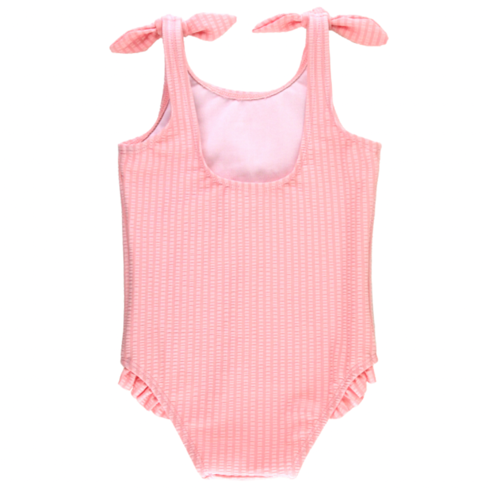 Ruffle Butts Pink Seersucker Tie Shoulder One Piece