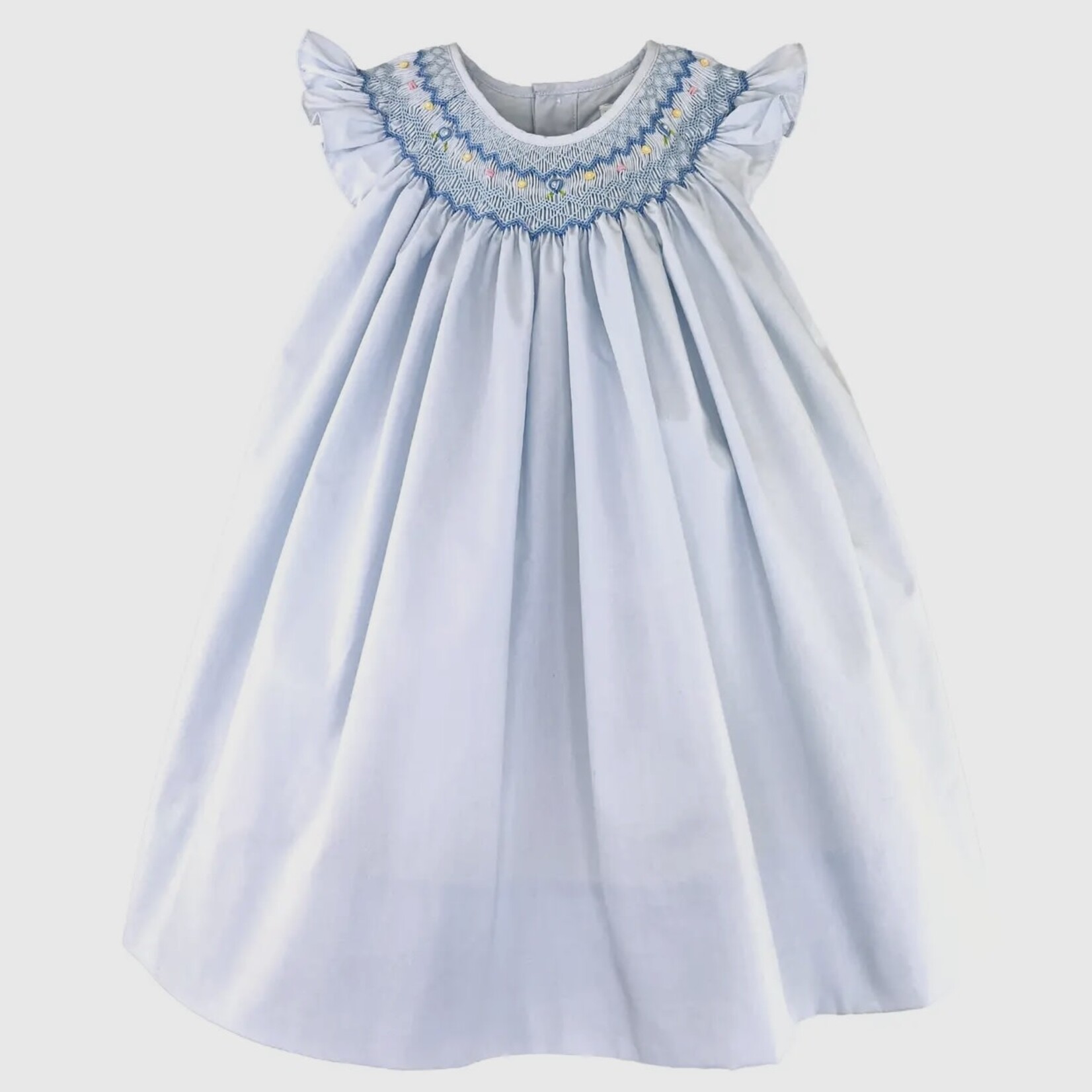 Petit Ami Dress with Bishop Smocking - Blue