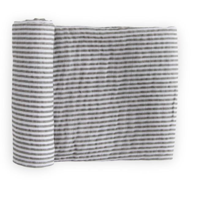 Little Unicorn Cotton Muslin Swaddle Blanket - Grey Stripe