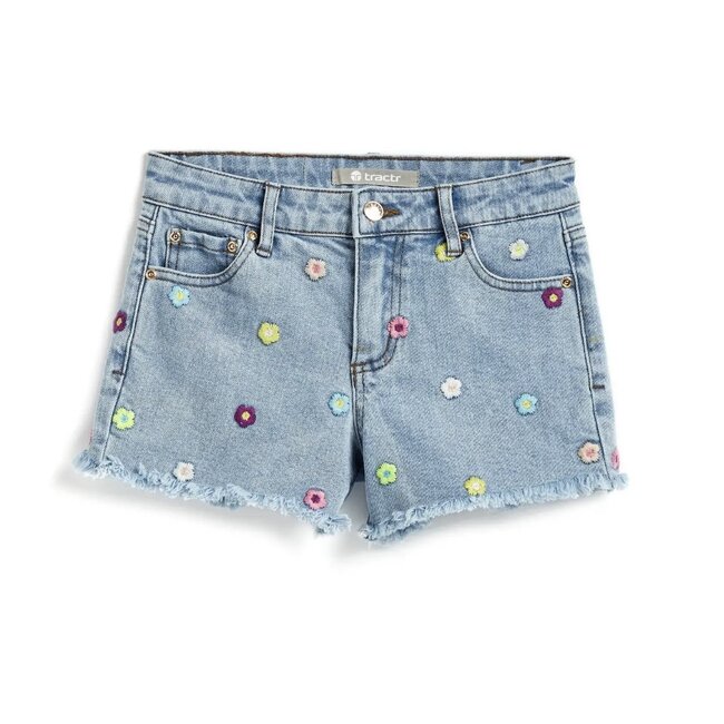 Tractr Jeans Embroidered Fray Hem Shorts