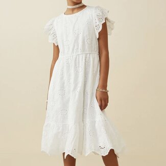 Hayden Girls Scallop Hem Floral Crochet Eyelet Dress - White