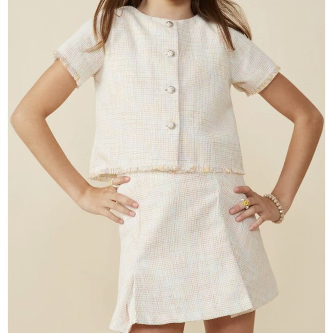 Hayden Girls Statement Button Frayed Tweed Skirt Set