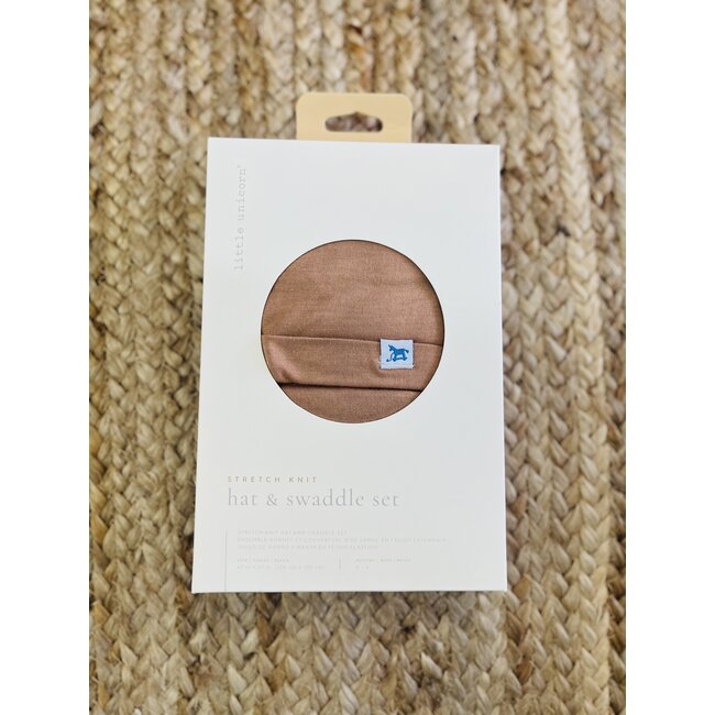 Little Unicorn Stretch Knit Swaddle & Hat Set - Terracotta