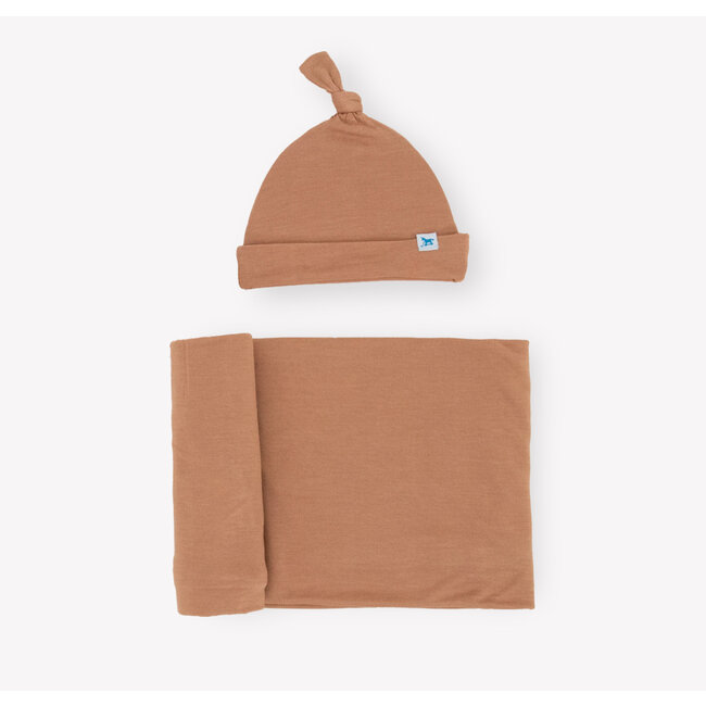 Little Unicorn Stretch Knit Swaddle & Hat Set - Terracotta