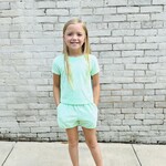 90 Degrees by Reflex Terry Short Sleeve Top & Short 2 pc Set - Delicate Daisy Green Ash