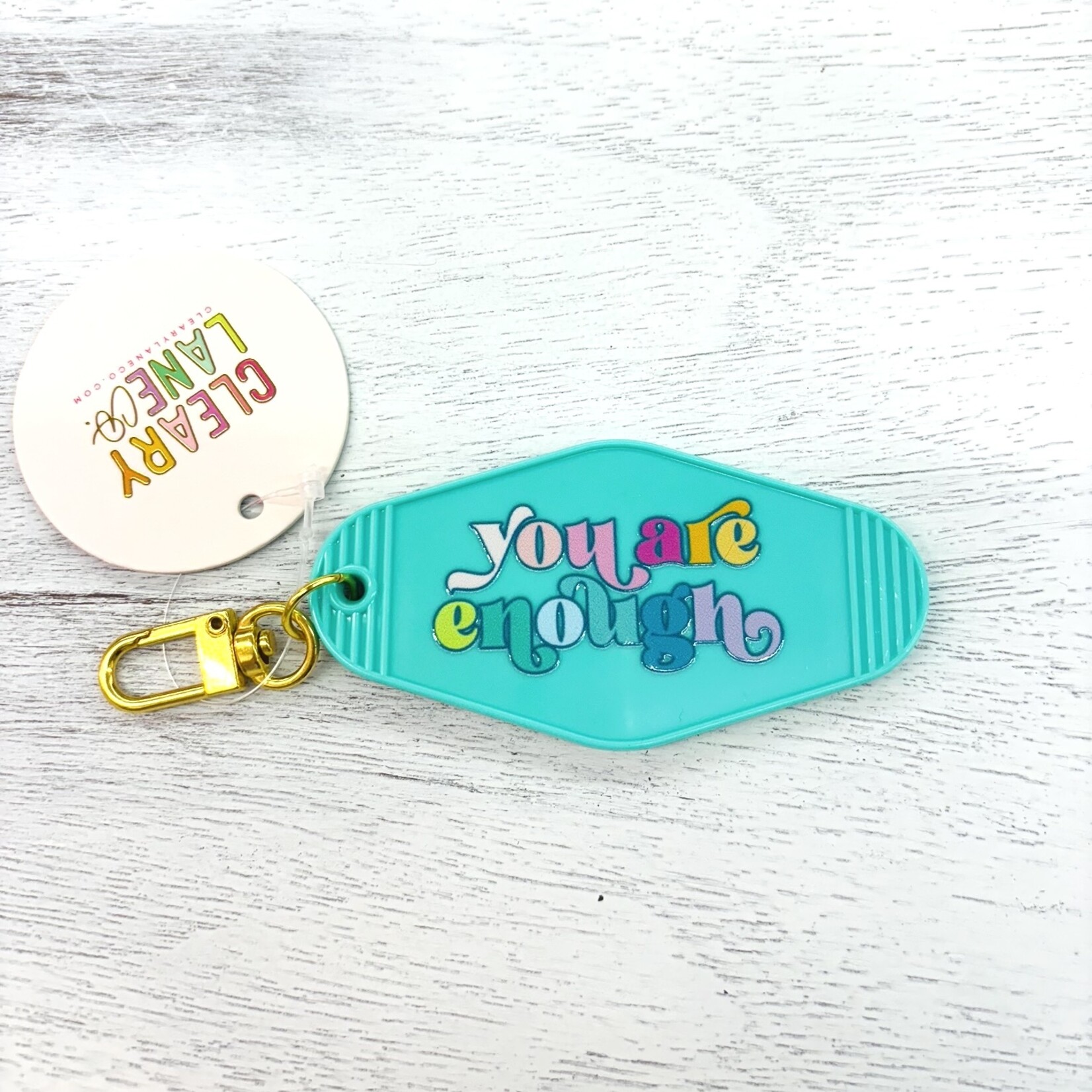 Cleary Lane Co. Motel Keychain | You Are Enough | Aqua