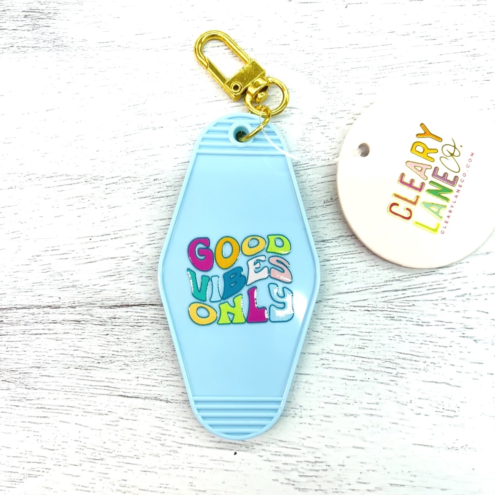 Cleary Lane Co. Motel Keychain | Good Vibes Only | Sky Blue