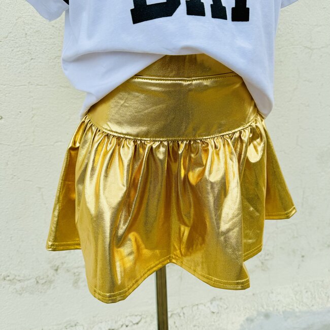 Azarhia Slick Metallic Gathered Skort in Gold