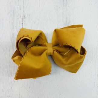 Wee Ones Small King Scalloped Edge Faux Velvet Overlay Bow - Old Gold