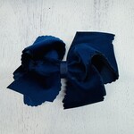Wee Ones Small King Scalloped Edge Faux Velvet Overlay Bow - Navy