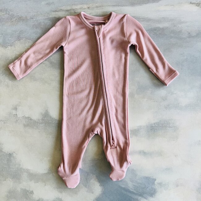 Angel Dear Ribbed Silver Pink 2 Way Zipper Footie