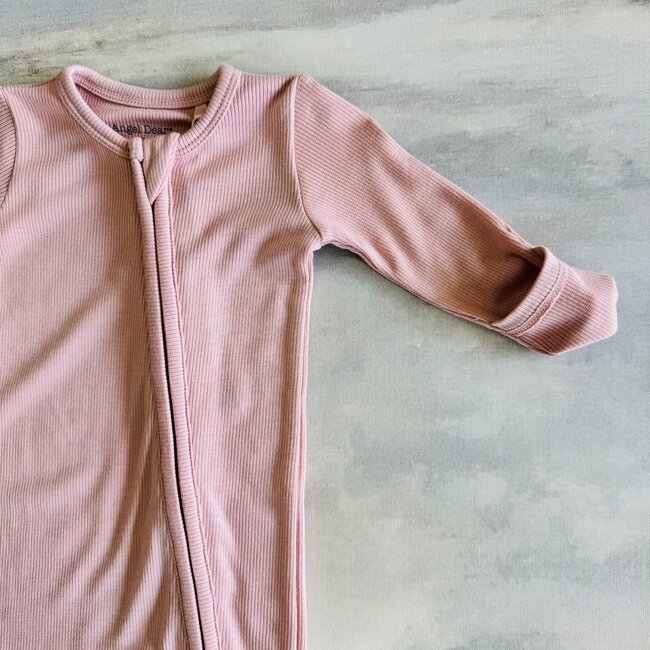Angel Dear Ribbed Silver Pink 2 Way Zipper Footie