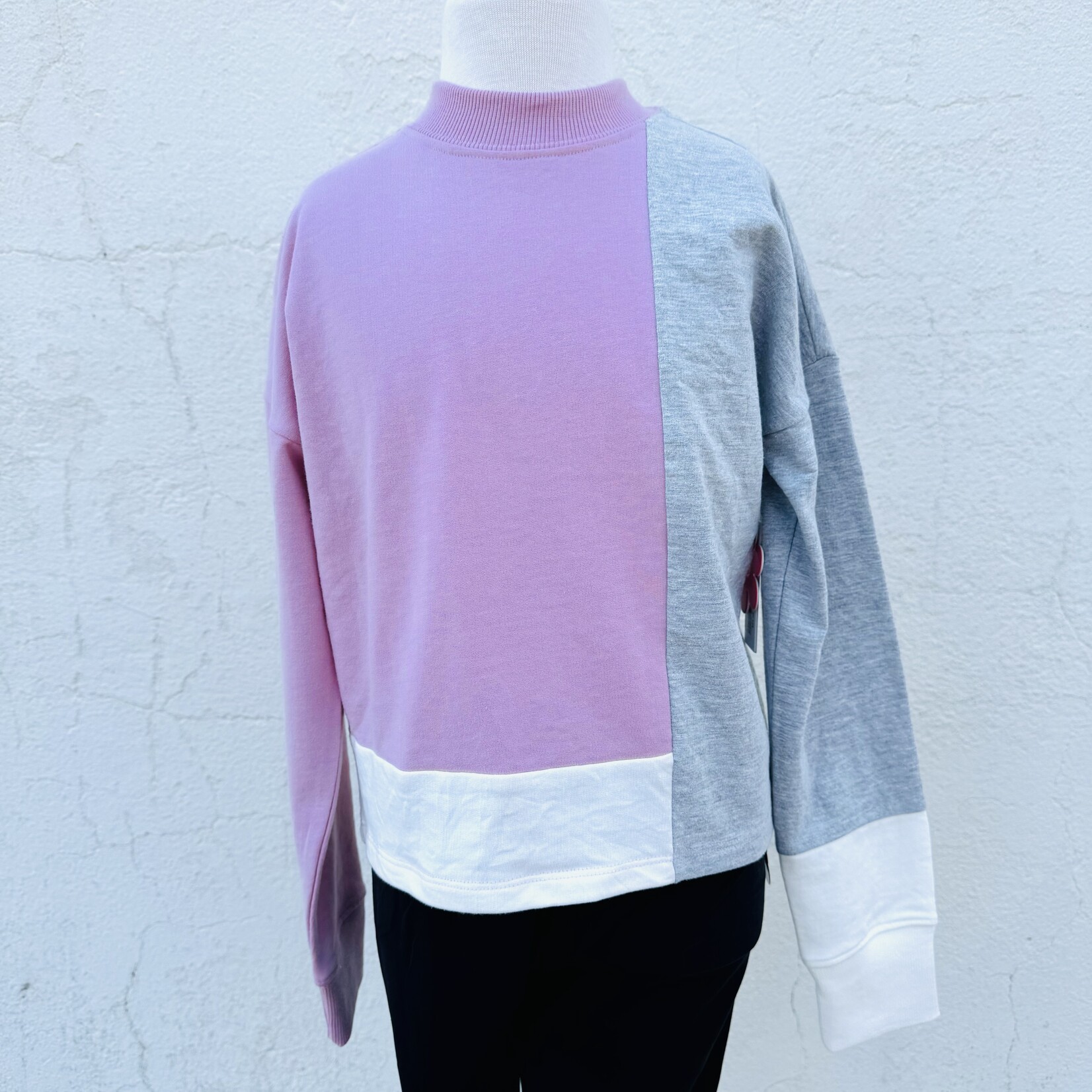 Paper Flower Patchwork Crop Mock Neck Sweatshirt
