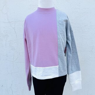 Paper Flower Patchwork Crop Mock Neck Sweatshirt